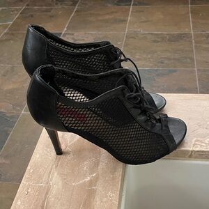 Saks Fifth Avenue Black Mesh Lace-Up Heels